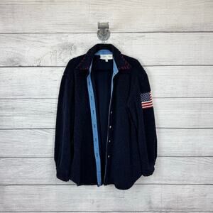 Tasha Polizzi Women's Navy Fuzzy Sherpa Button Front USA Jacket Size XL
